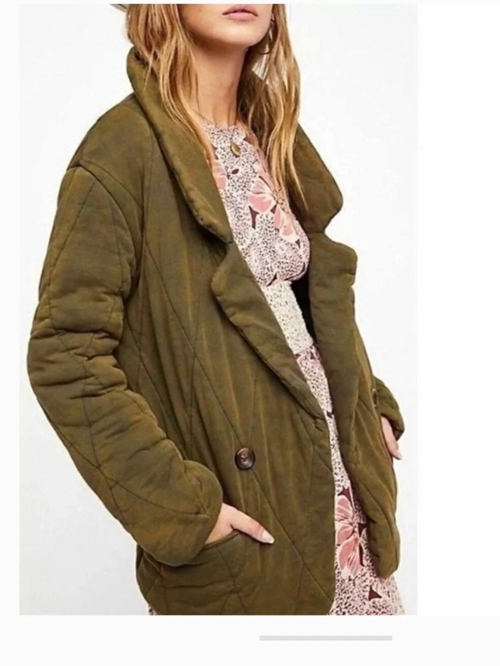 Free People Tawny Pillow Puffer Quilted Olive Green Washed Women's Jacket